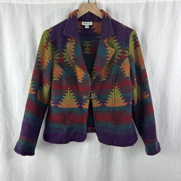 Coldwater Creek Colorful Southwestern Boho Metal Classp Artsy Blazer Womens S - Picture 8 of 16